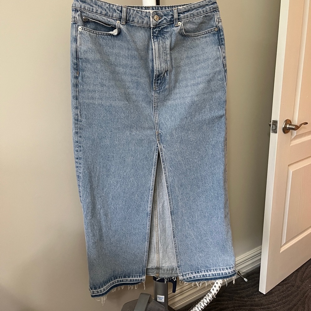 Mango Blue Midi Pencil Skirt with Slit and Tie Front
